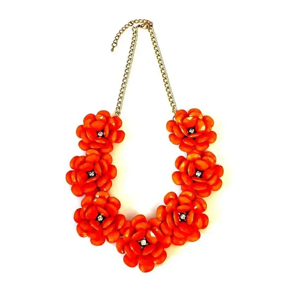 Vintage-Inspired TopShop Orange Flower Statement Necklace with Faux Pearls - Picture 8 of 11